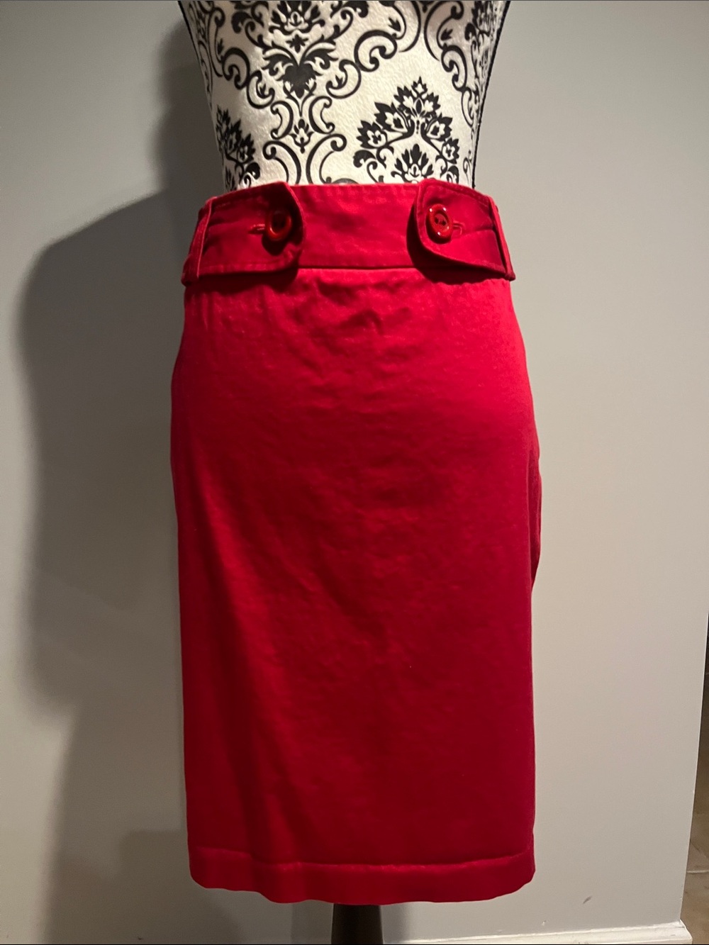 High-Rise Scarlet Pencil Skirt with Button-Tab Waist